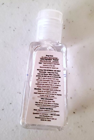 Plane It Safe 1oz Hand Sanitizer Back Label (1oz Back)